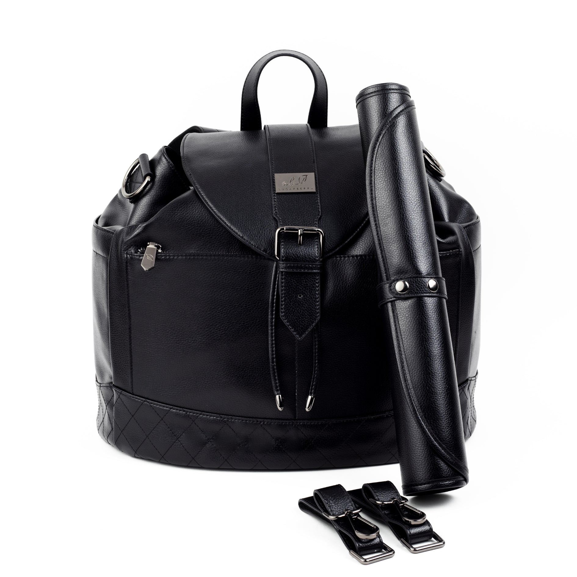 Black leather diaper on sale bag