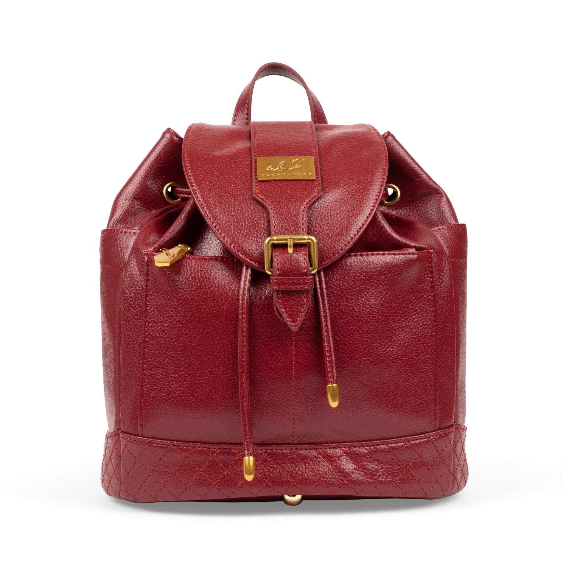 Small red leather online backpack