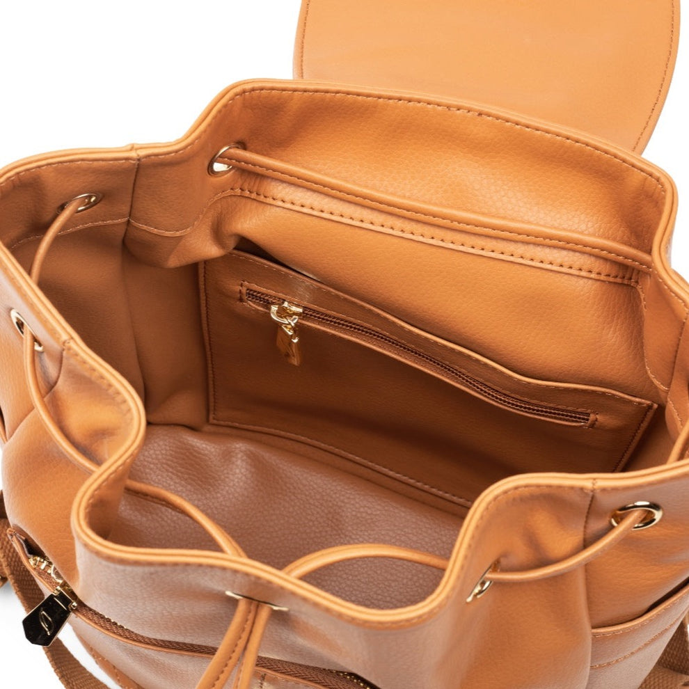 Sugarberry Vegan Leather Backpack - Caramel Brown